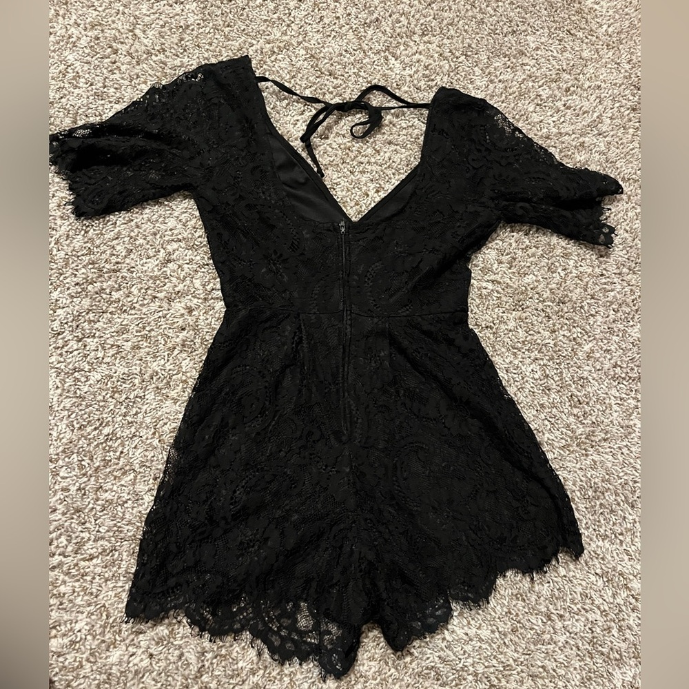 Black boho short sleeve lace romper jumper by Blue Rain in size XS
